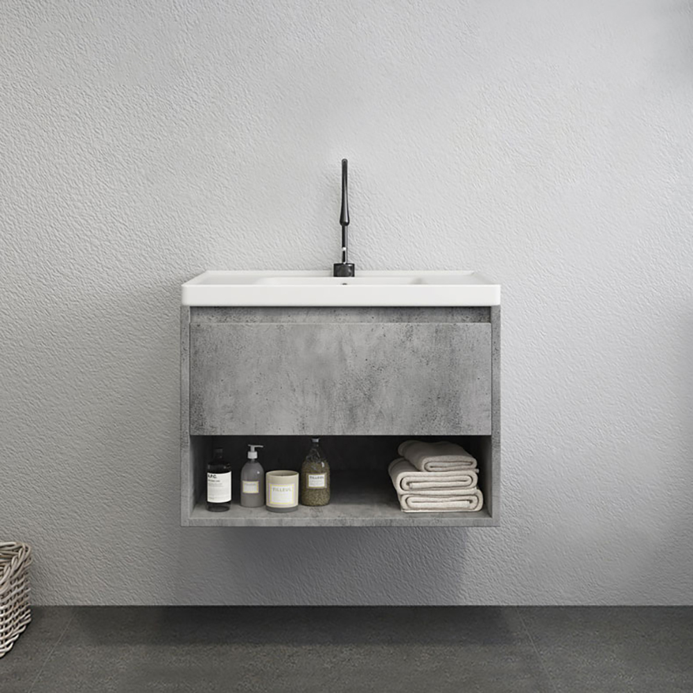 Modern 24" Gray Floating Bathroom Vanity with Ceramic Single Sink Wall Mounted