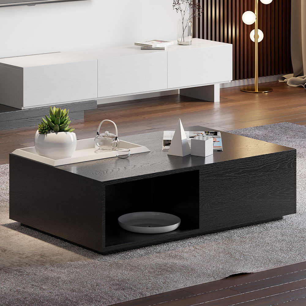 

Rectangular Storage Coffee Table with Drawer and Removable Tray Top Black and White A