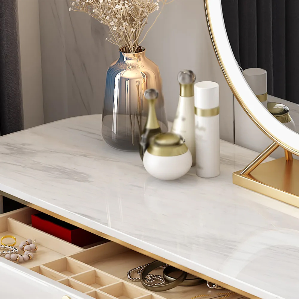Modern 2-Drawer White Makeup Vanity Table Mirror Included