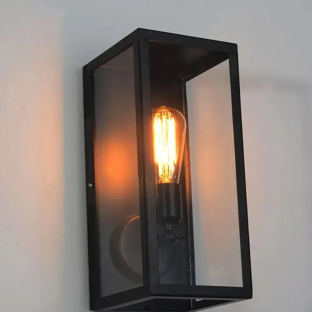 Image of Industrial Square Matte Black Metal Single-Light Outdoor Wall Lantern