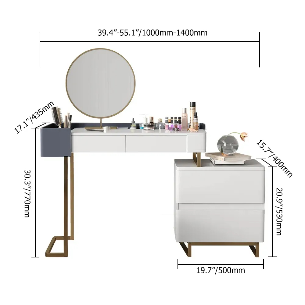 1000mm Minimalist White Makeup Vanity with 2 Drawers Mirror Included