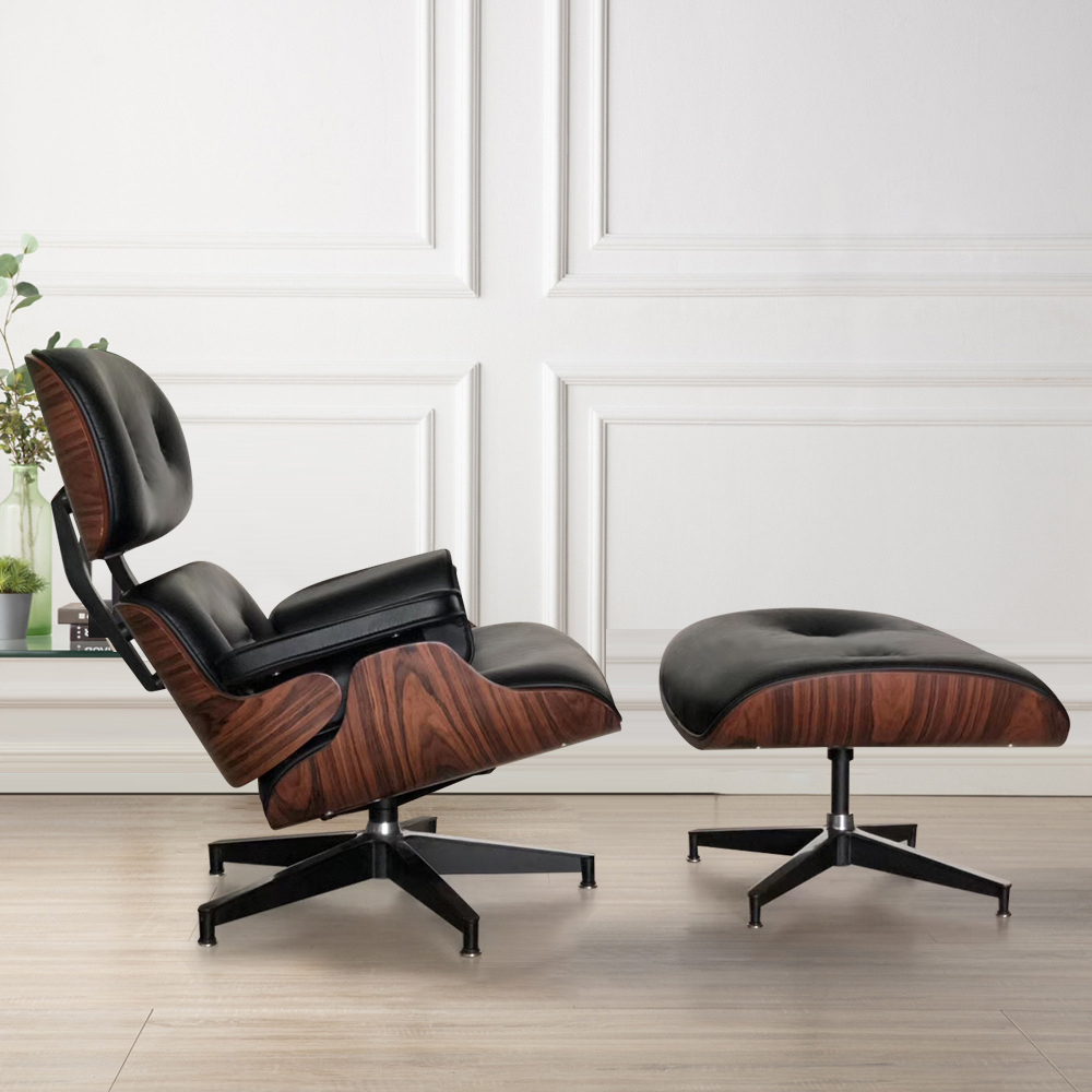 

2-Pieces Walnut Swivel Recliner with Ottoman Lounge Chair Set