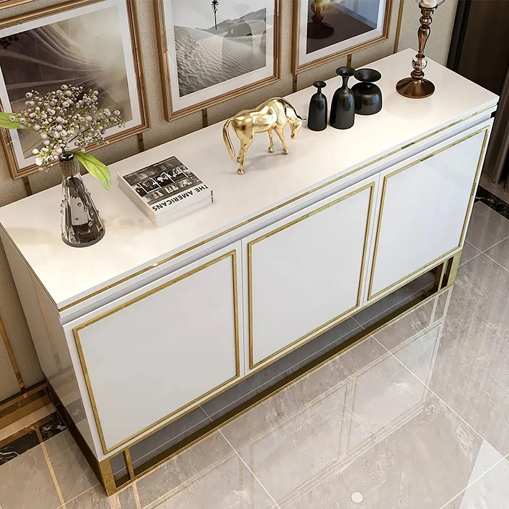 1500mm White Wood Sideboard Buffet Cabinet with Storage 3 Doors Gold Base