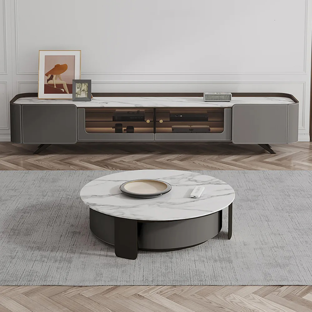 Modern Round Gray 2Piece Stone Top Nesting Coffee Table SetHomary