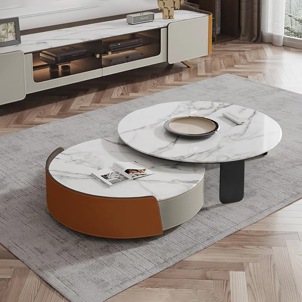 

Modern Round Orange & Gray 2-Piece Stone Top Nesting Coffee Table Set