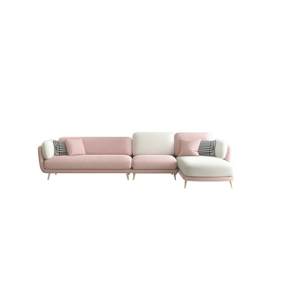 126" Pink Sectional Sofa Velvet Upholstered Modern Couch for Living