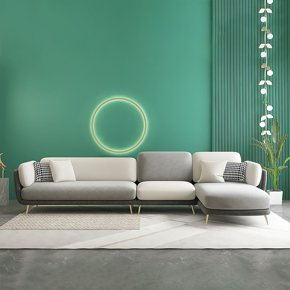 

126" Gray Sectional Sofa Velvet Upholstered Modern Couch for Living Room