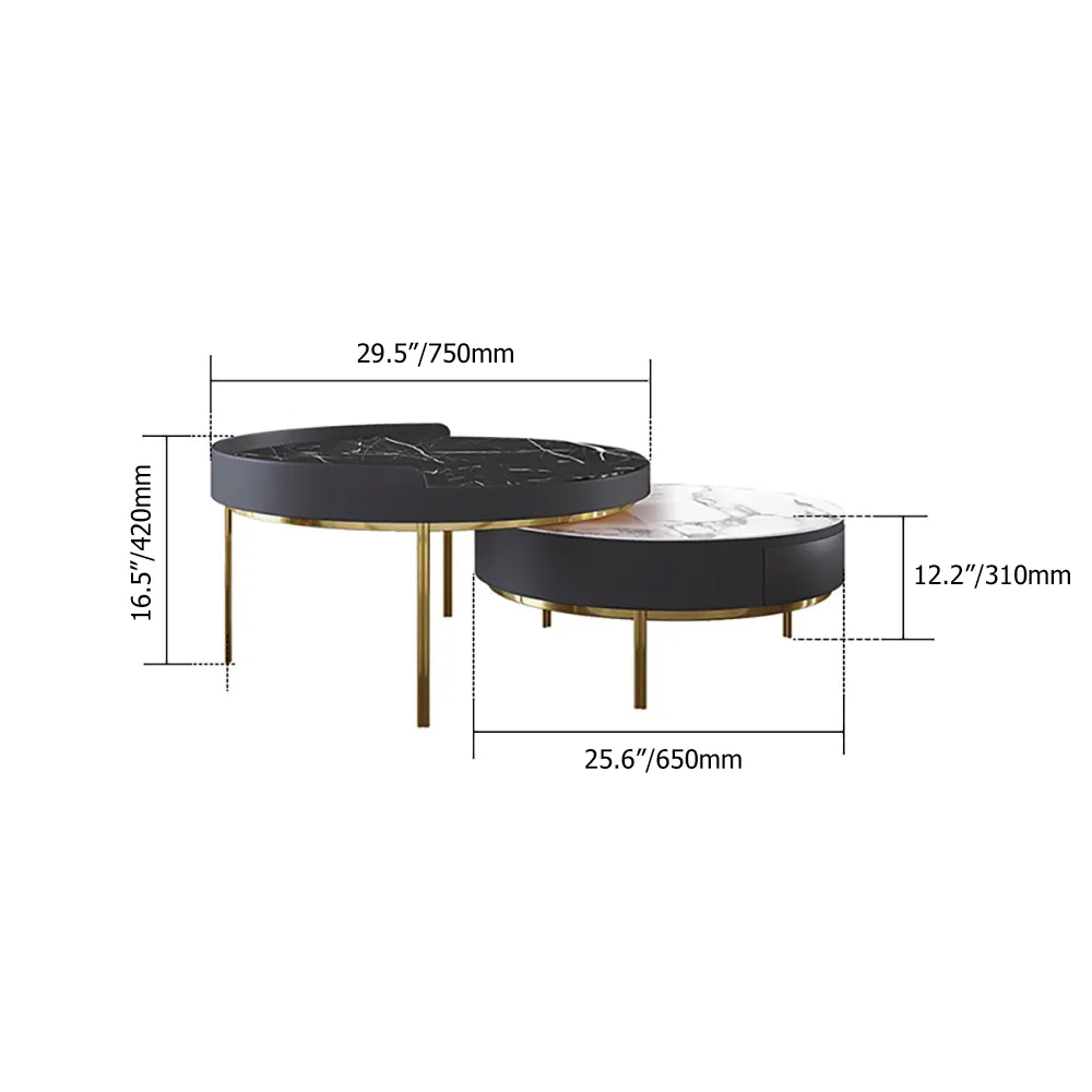 Round Modern Stone Top Nesting Coffee Tables with 1 DrawerHomary