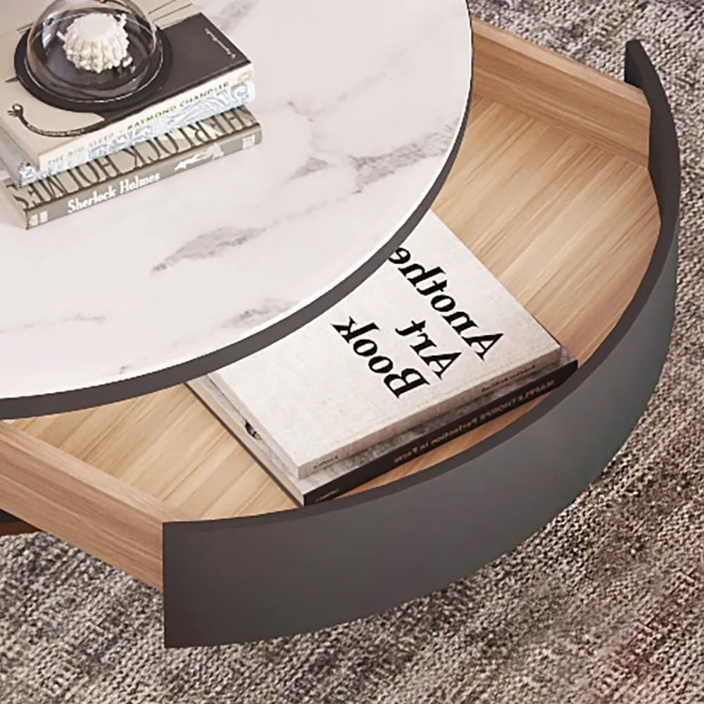 Round Modern Stone Top Nesting Coffee Tables with 1 DrawerHomary