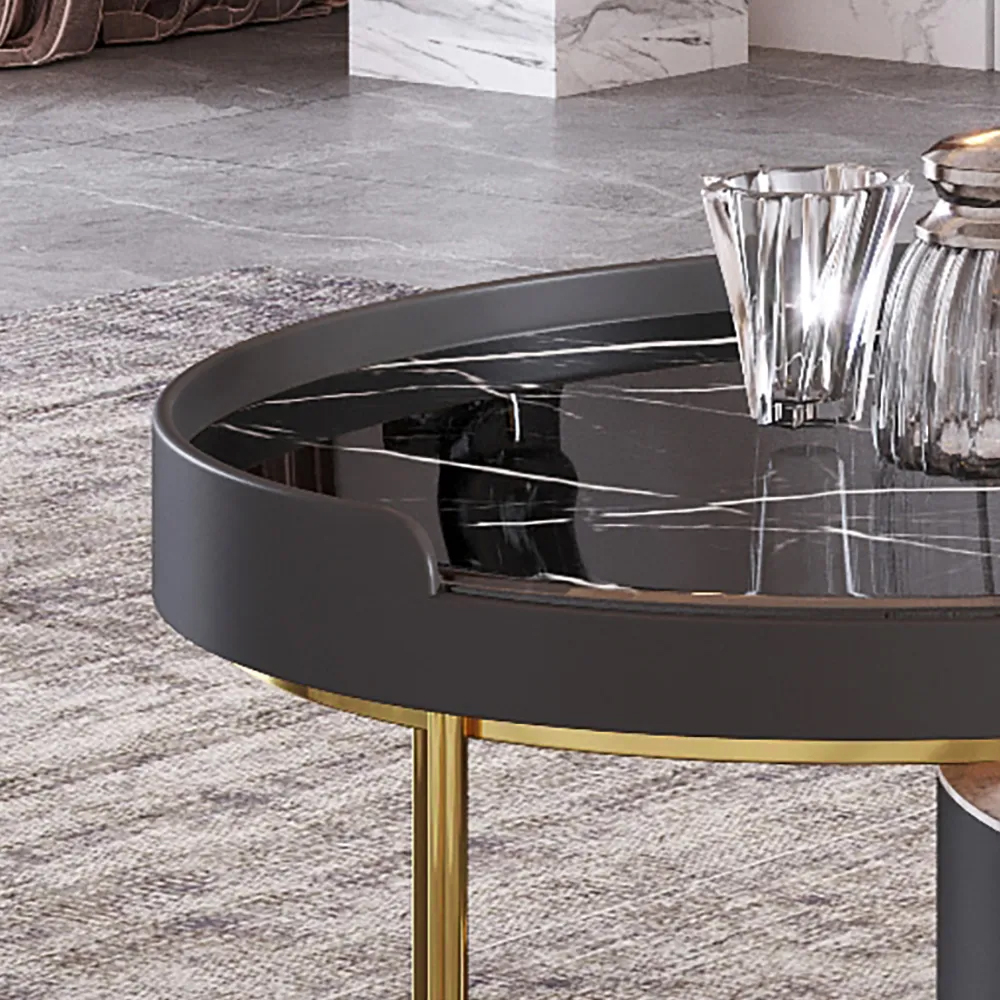 Round Modern Stone Top Nesting Coffee Tables with 1 DrawerHomary