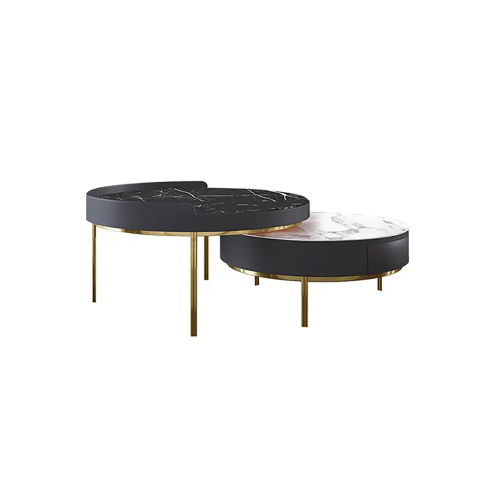 Round Modern Stone Top Nesting Coffee Tables with 1 DrawerHomary