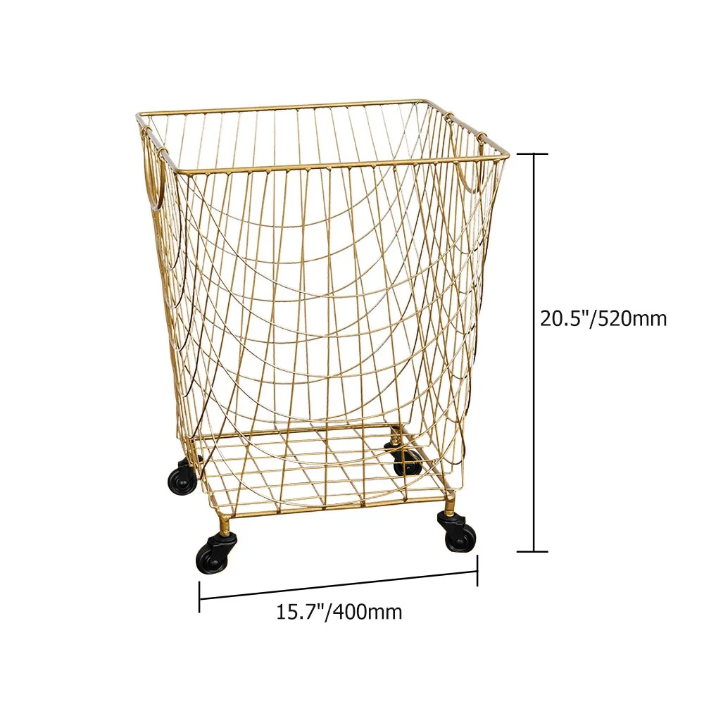 Large Square Metal Rolling Laundry Hamper with Handles