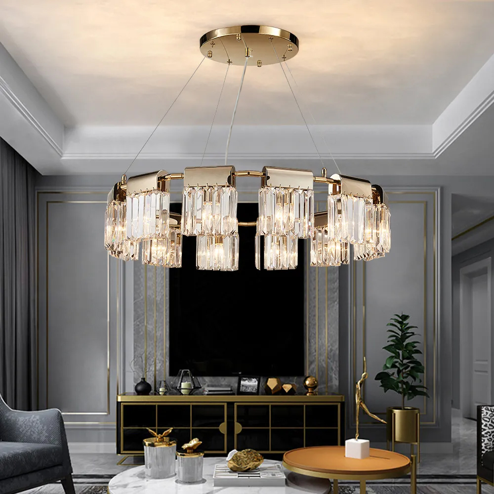 

Modern Gold Circle Crystal Chandelier 12-Light with Adjustable Cables