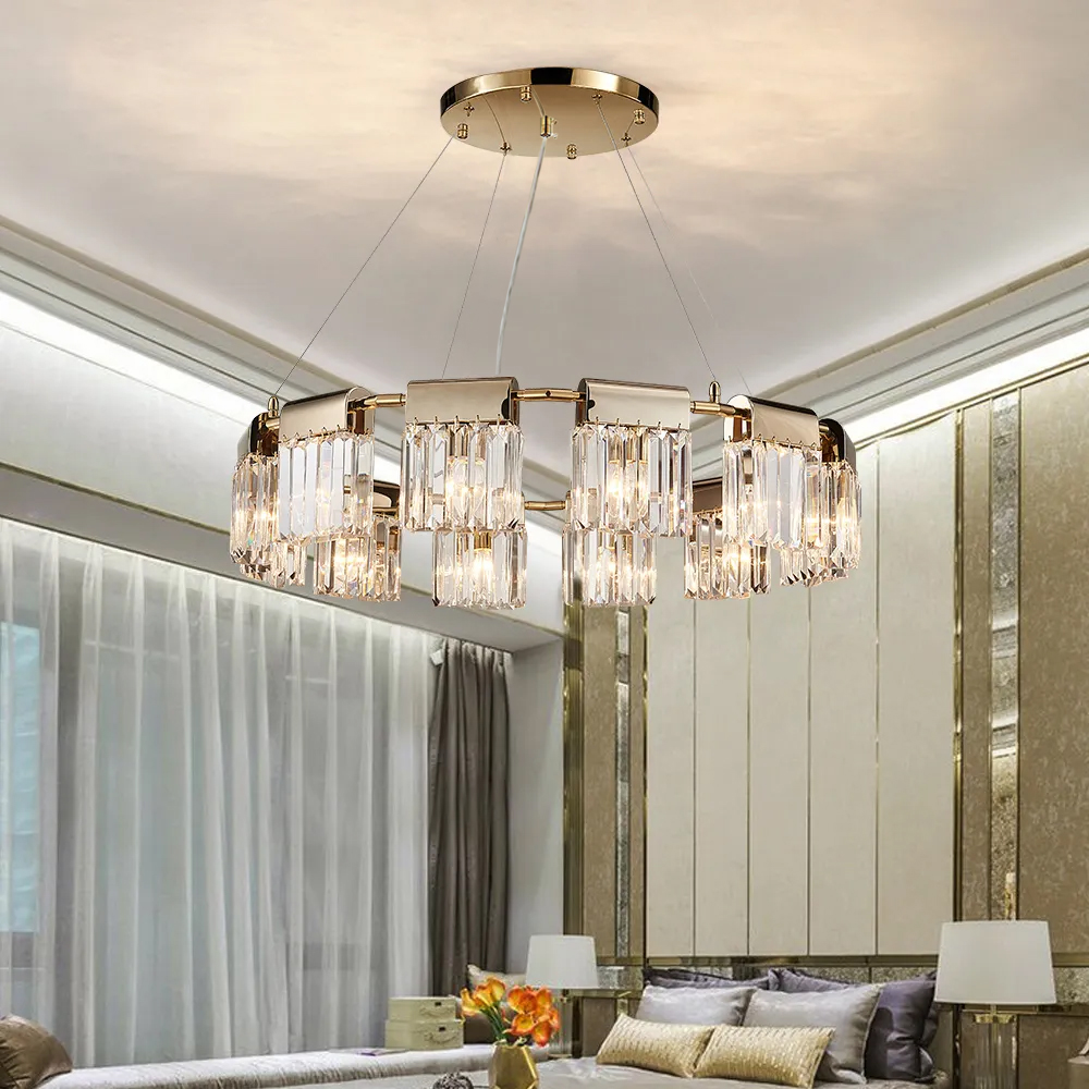 Modern Gold Circle Crystal Chandelier 12Light with Adjustable Cables