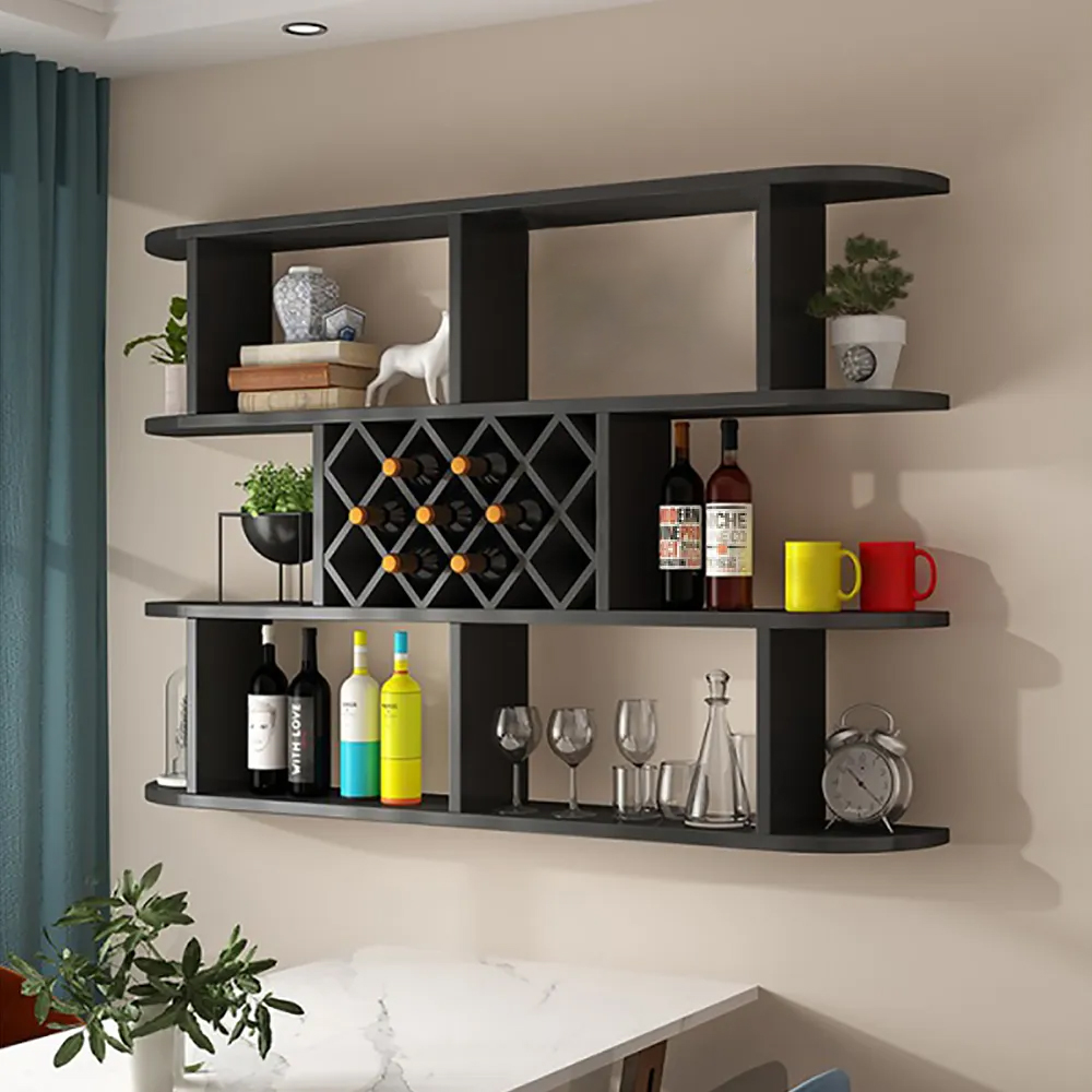 Image of Contemporary Wall Mounted Wine Rack in Black