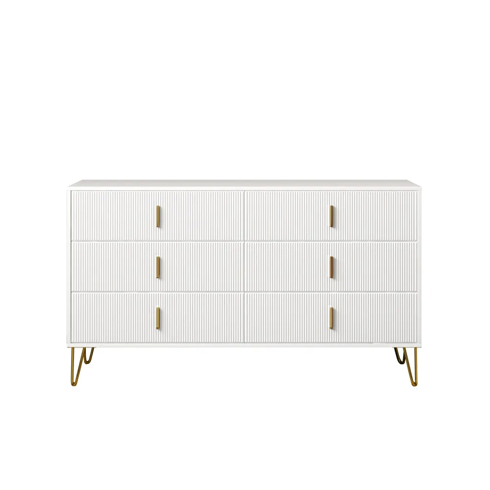 White Dresser with 6-Drawers Modern Buffet Cabinet with Storage