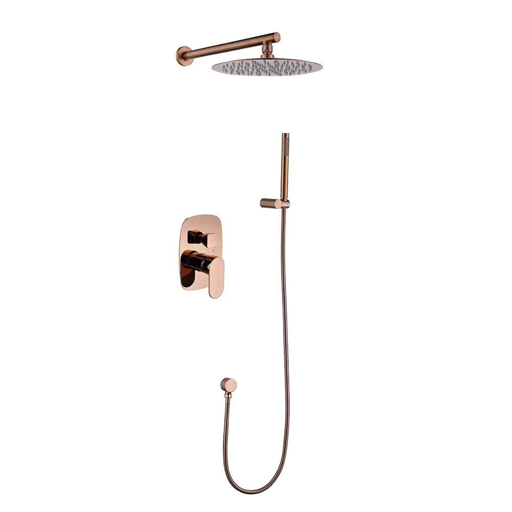Wall-Mounted Rose Gold 2-Function Shower Set with Thermostatic Mixer Valve