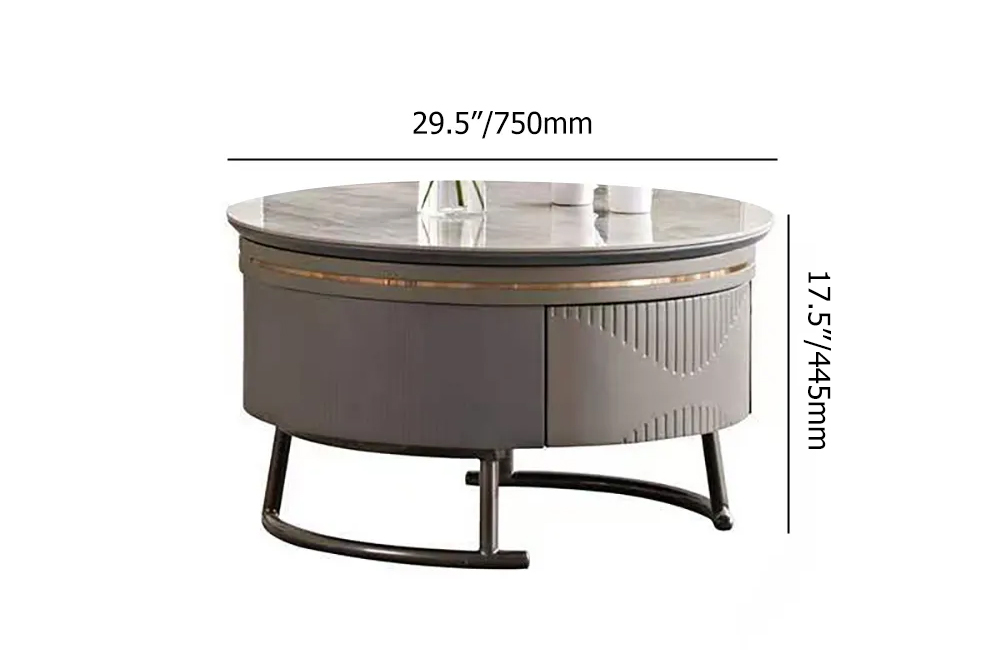 Contemporary Extendable Round Stone Top Coffee Table with DrawerHomary