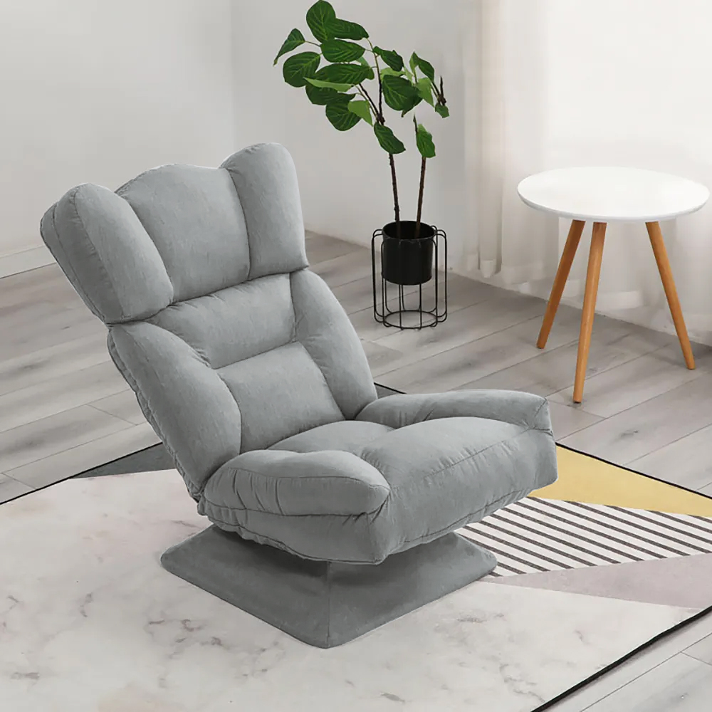 

Light Gray Cotton & Linen Lounge Chair Swivel Sofa Chair 360 Degree Adjustable Backrest