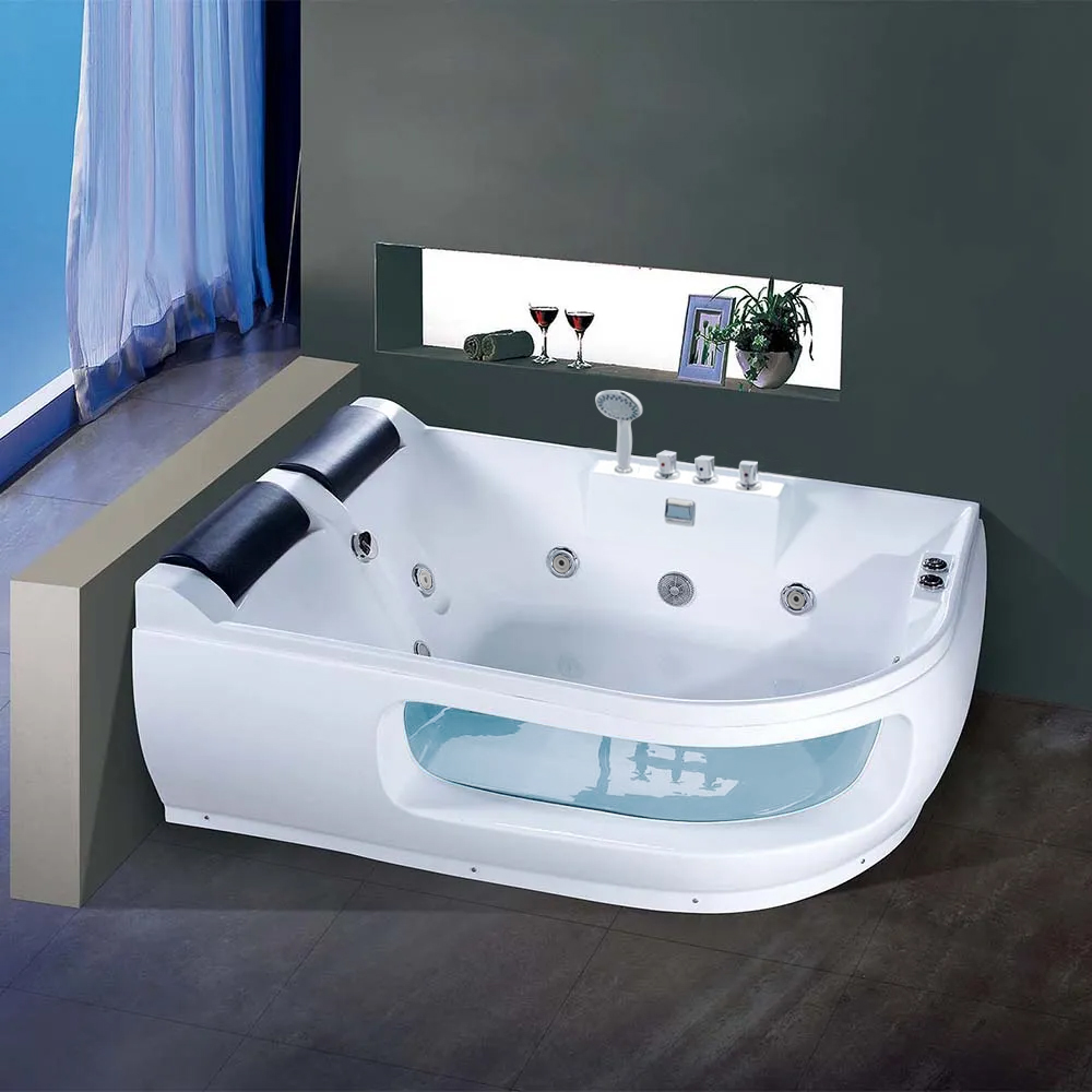 Image of 67" Acrylic Whirlpool Corner Massage Bathtub 5-Jet 2 Person Lounger Seat Tub