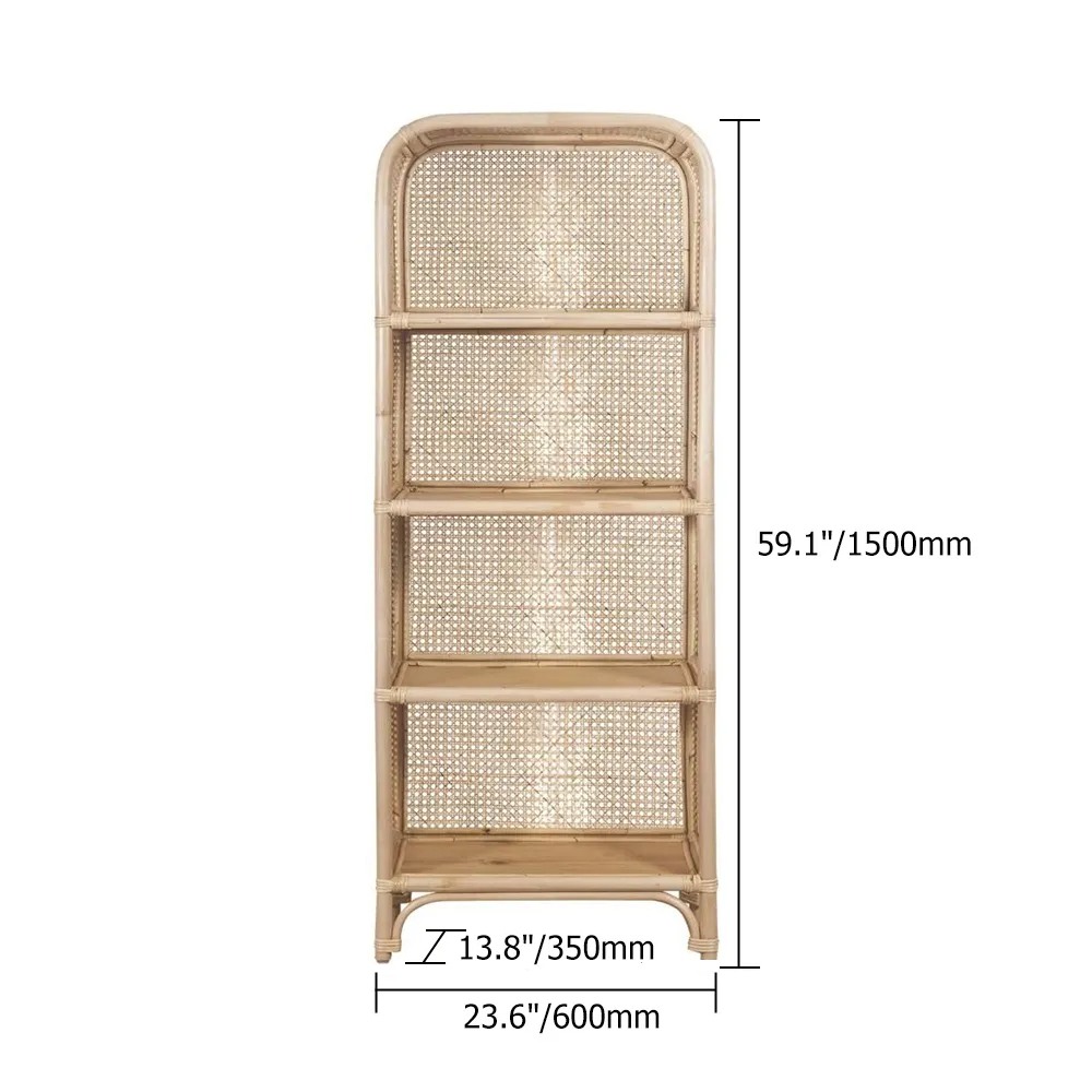 59" Natural Rattan Woven Bookcase with 3 Shelves