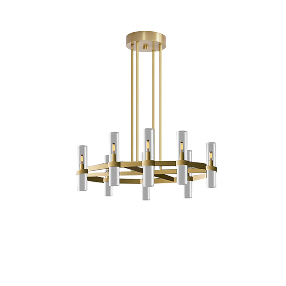 Modern 8-Light Antique Brass Chandelier with Cylinder Shades-Homary