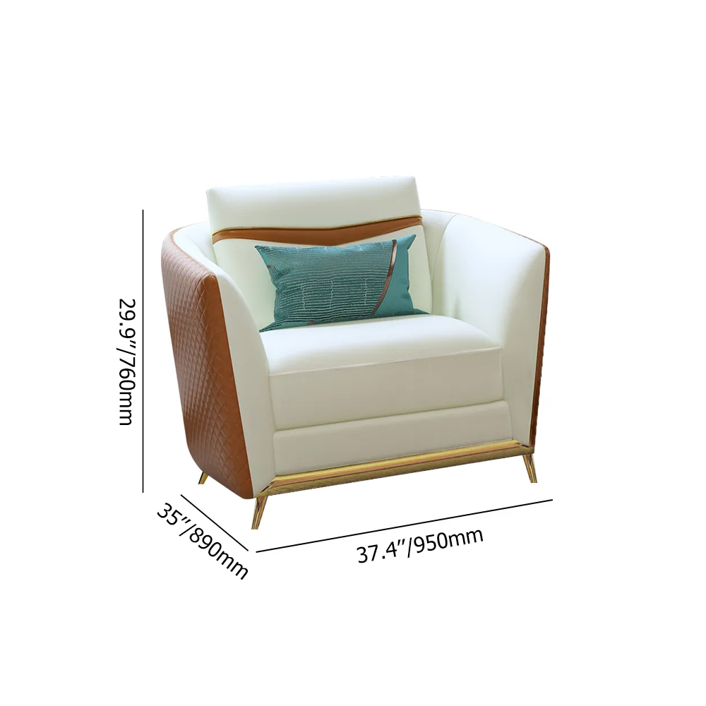 Orange Faux Leather Living Room Sofa with Single Sofa & Loveseat Set of 3