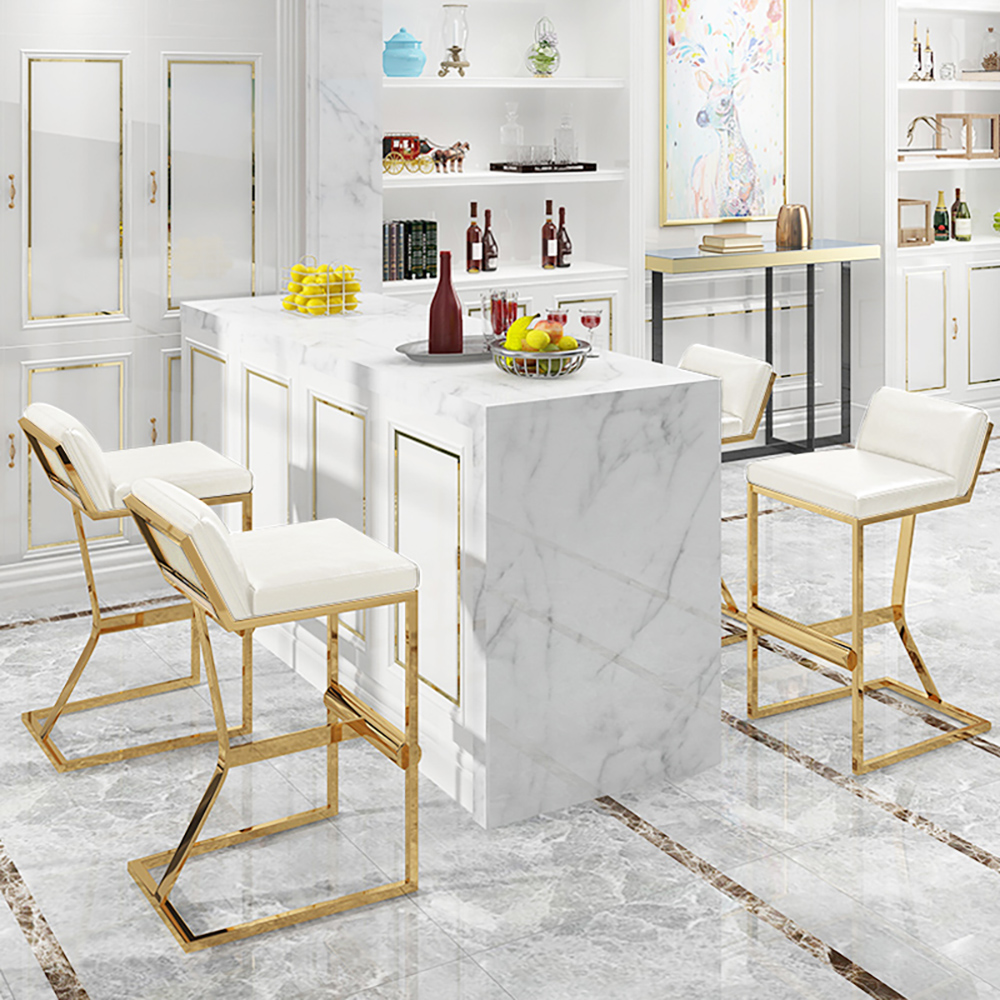 

White PU Leather Bar Stool & Counter Stool Gold Legs with Footrest