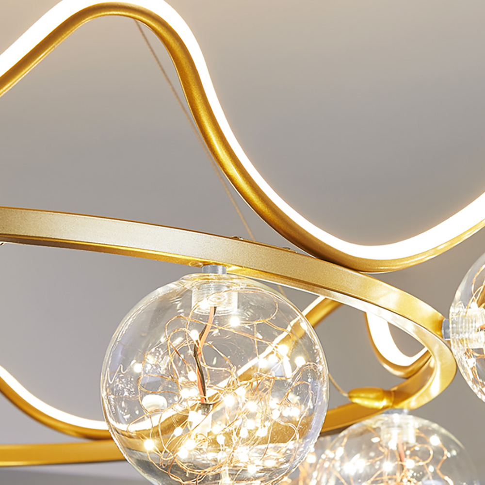Modern 6-Light Glass Globe LED Chandelier in Gold with 2 Color Mode
