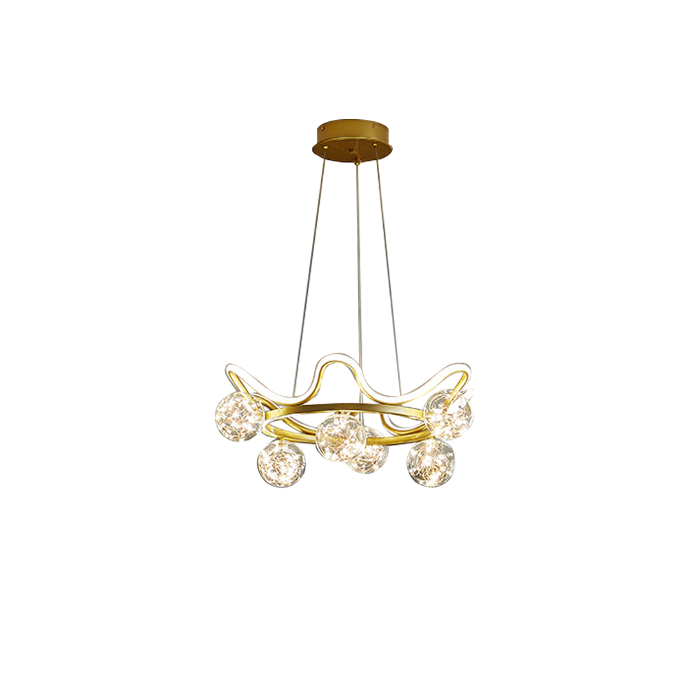 Modern 6-Light Glass Globe LED Chandelier in Gold with 2 Color Mode
