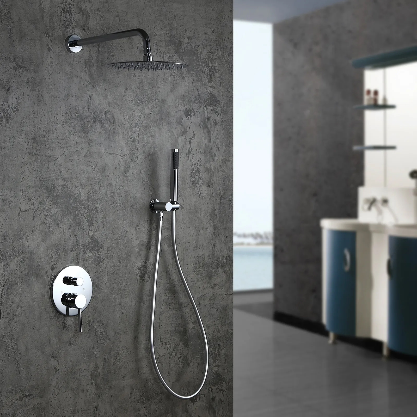 

Modern 8" Wall Mounted Rain Shower System with Handheld Shower Set Solid Brass