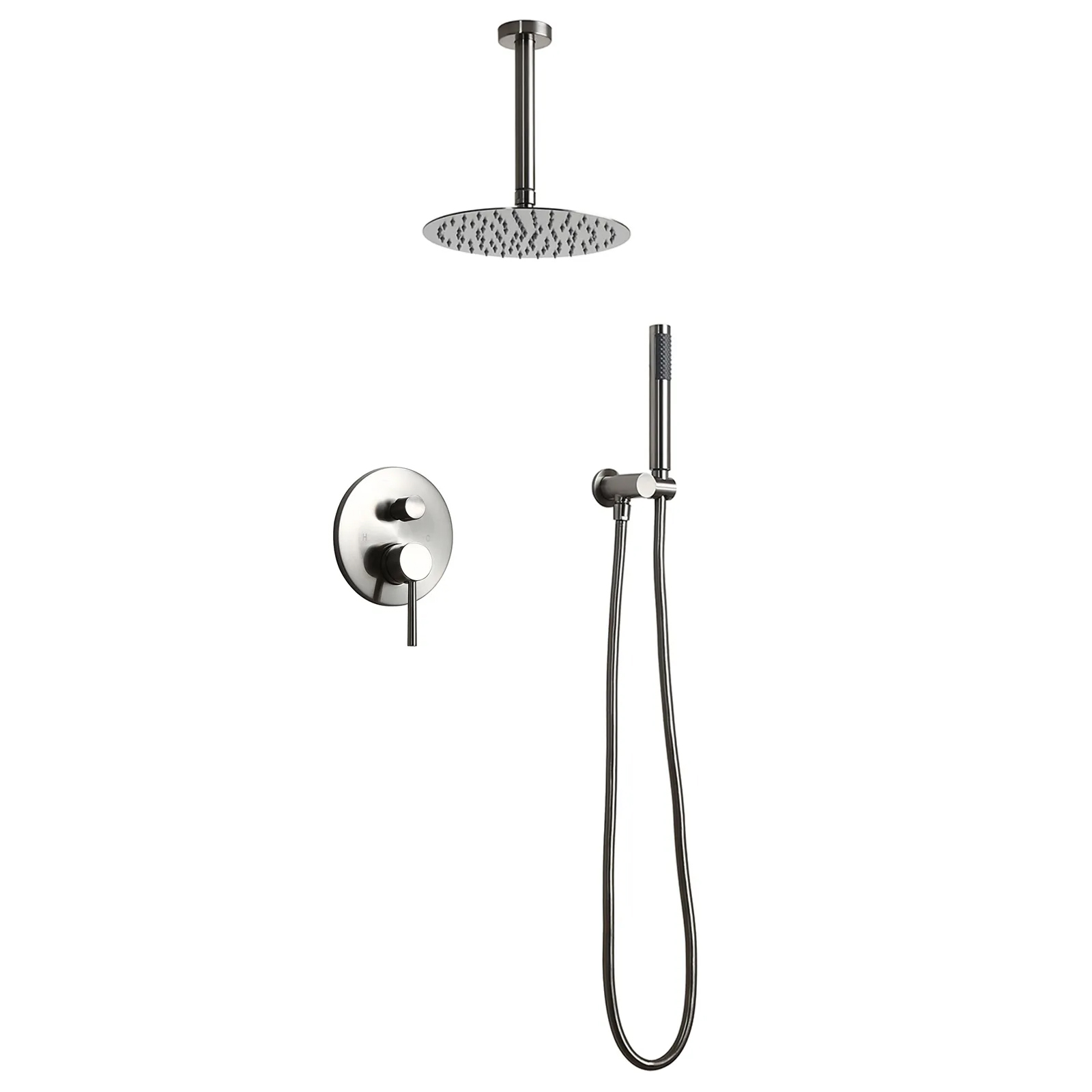 Round Rain Shower Head Shower 12" Combo System with Handheld Shower