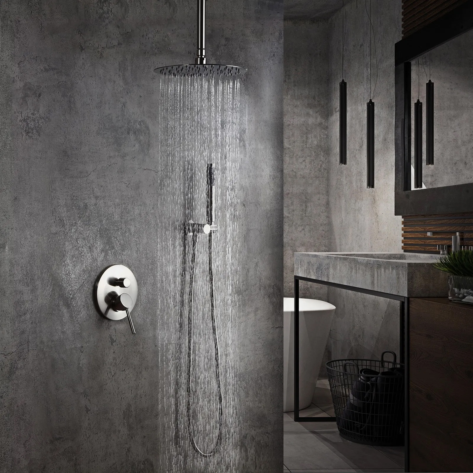 

Round Rain Shower Head Shower 12" Combo System with Handheld Shower Brushed Nickel