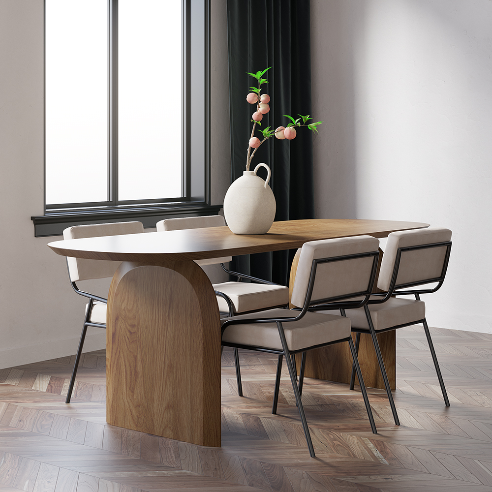 1500mm Japandi Dining Table Solid Wood Top & Pedestals for 4