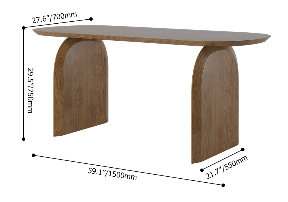 59.1" Japandi Dining Table Solid Wood Top & Pedestals for 4