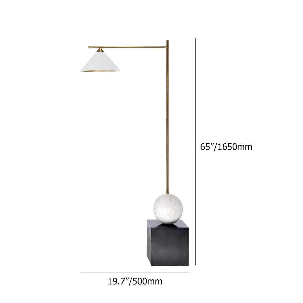 Minimalist White & Gold Arc Floor Lamp with Black Marble Base