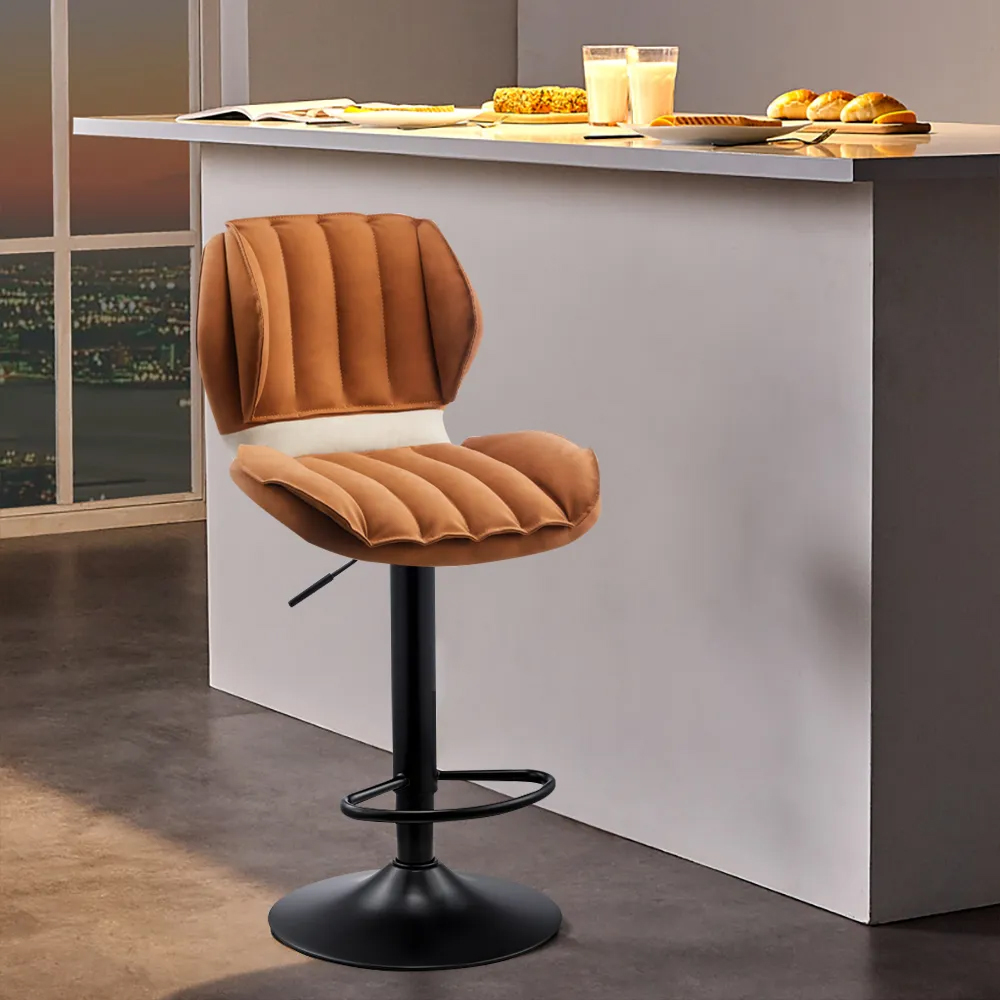 Image of Swivel Bar Stool with Backrest Adjustable Height PU Leather Upholstered