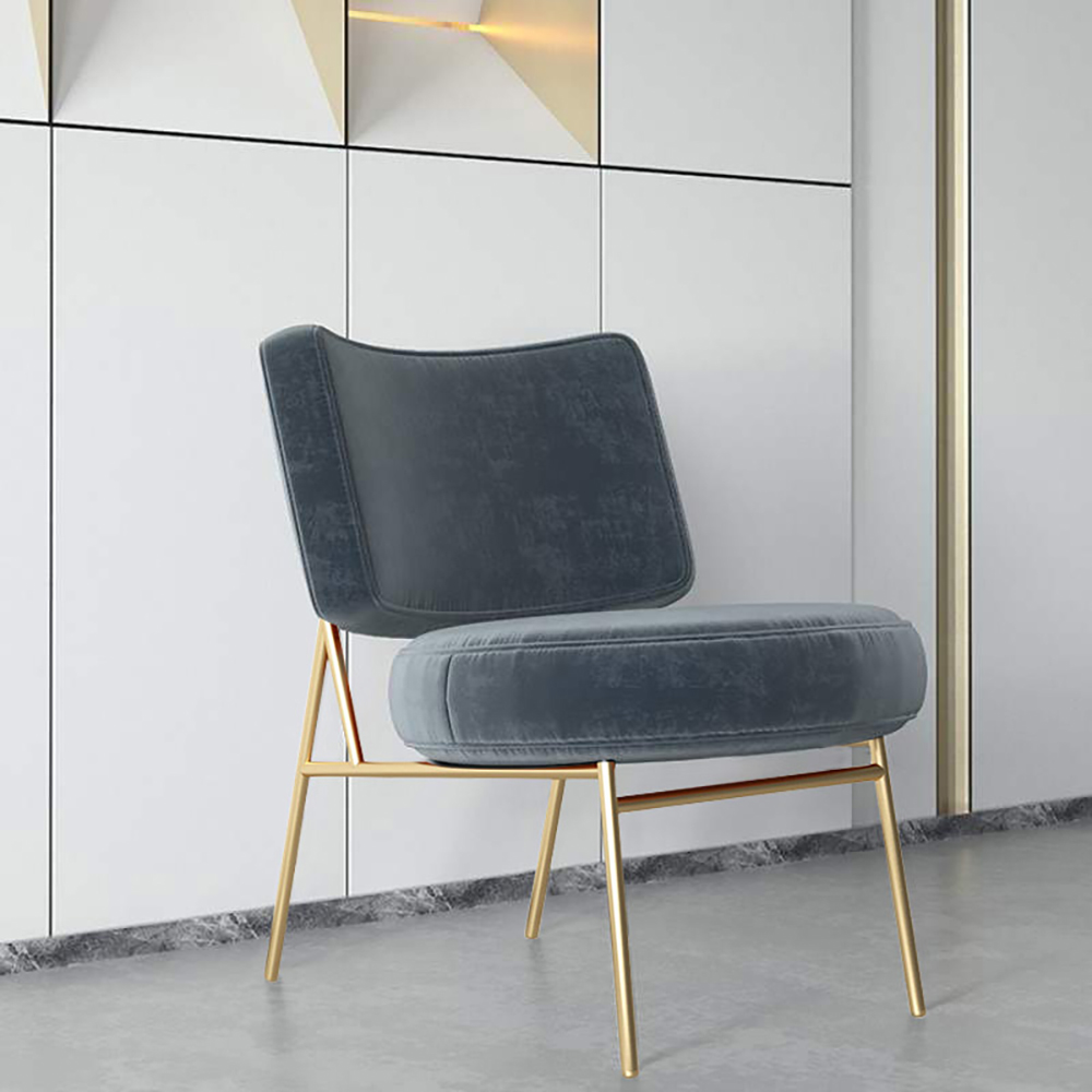 Deep Grey Velvet Accent Chair Modern Upholstered Armless Chair with Gold Legs