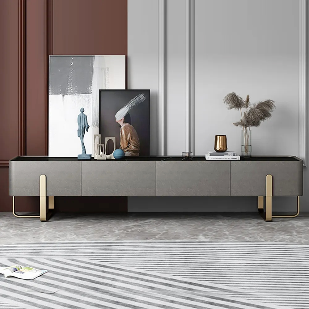

78" Italian Gray TV stand Stone Top Minimalist Media Console with Drawers in Large