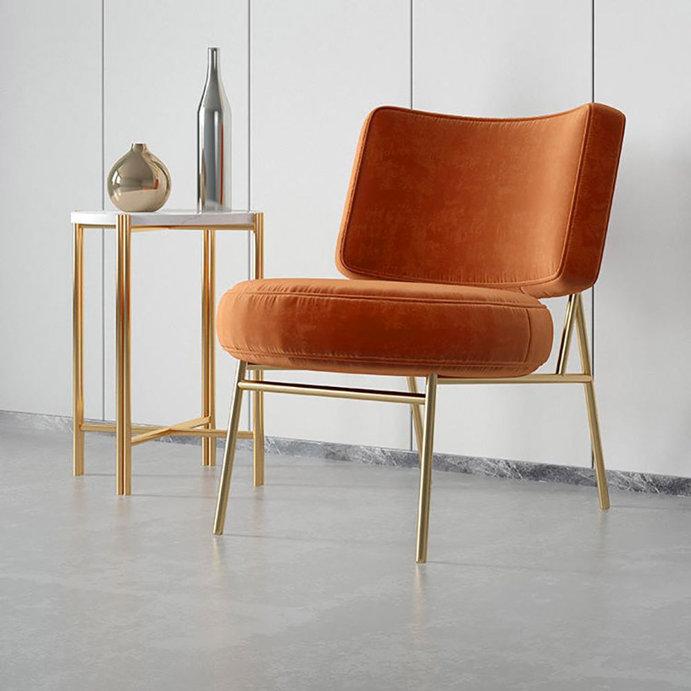 

Orange Velvet Accent Chair Modern Upholstered Armless Chair with Gold Legs