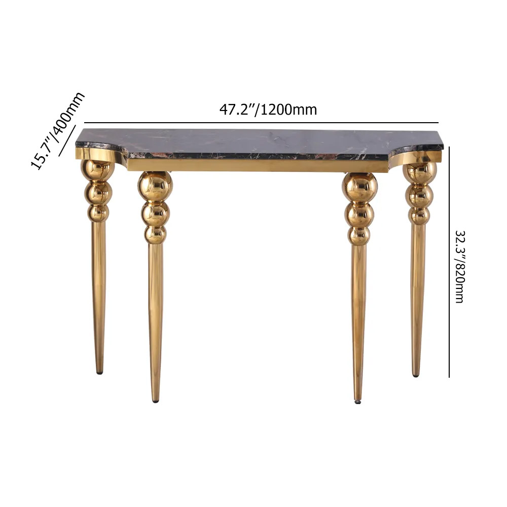 1200mm Classic Black Narrow Console Table Faux Marble Hallway Table Stainless Steel Legs