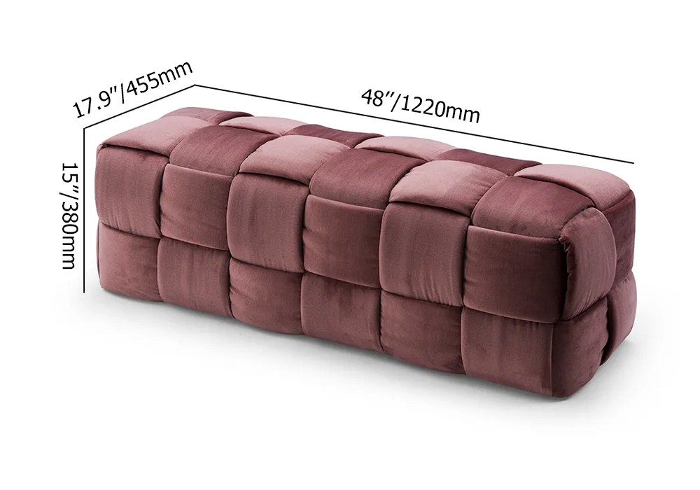 1220 mm gepolsterte Bank aus Samt, rechteckig, gewebt, Schlafzimmerbank in Pink