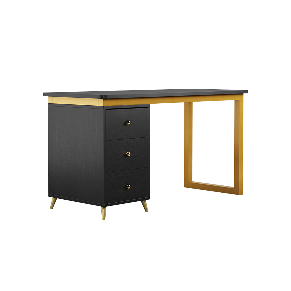 Modern 55" Black Wooden Home Office Writing Desk with Drawers in Gold
