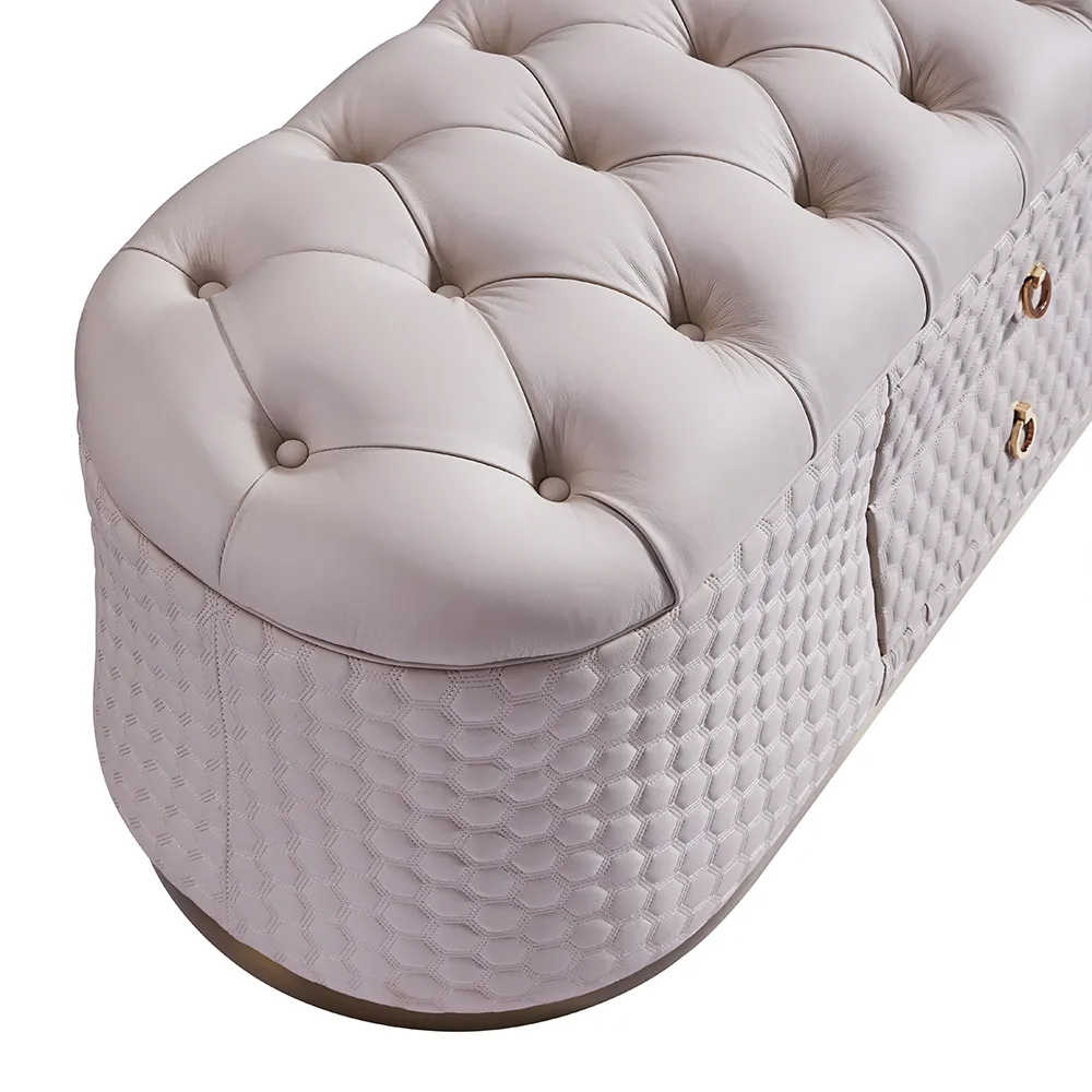 Modern Upholstered Bed End Bench with Storage Ottoman Bench in White