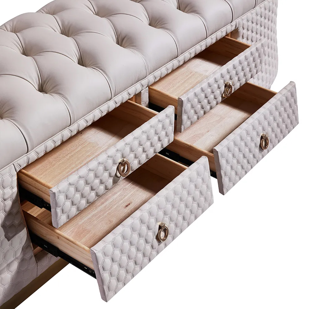 Modern Upholstered Bed End Bench with Storage Ottoman Bench in WhiteHomary