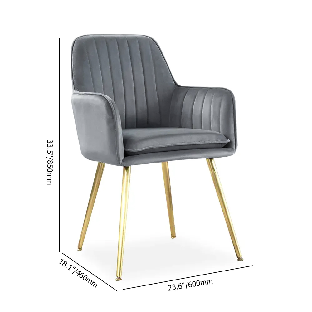 Chaise de salle à manger moderne gris clair rembourrée en velours Chaises de salle à manger avec accoudoirs Set de 2