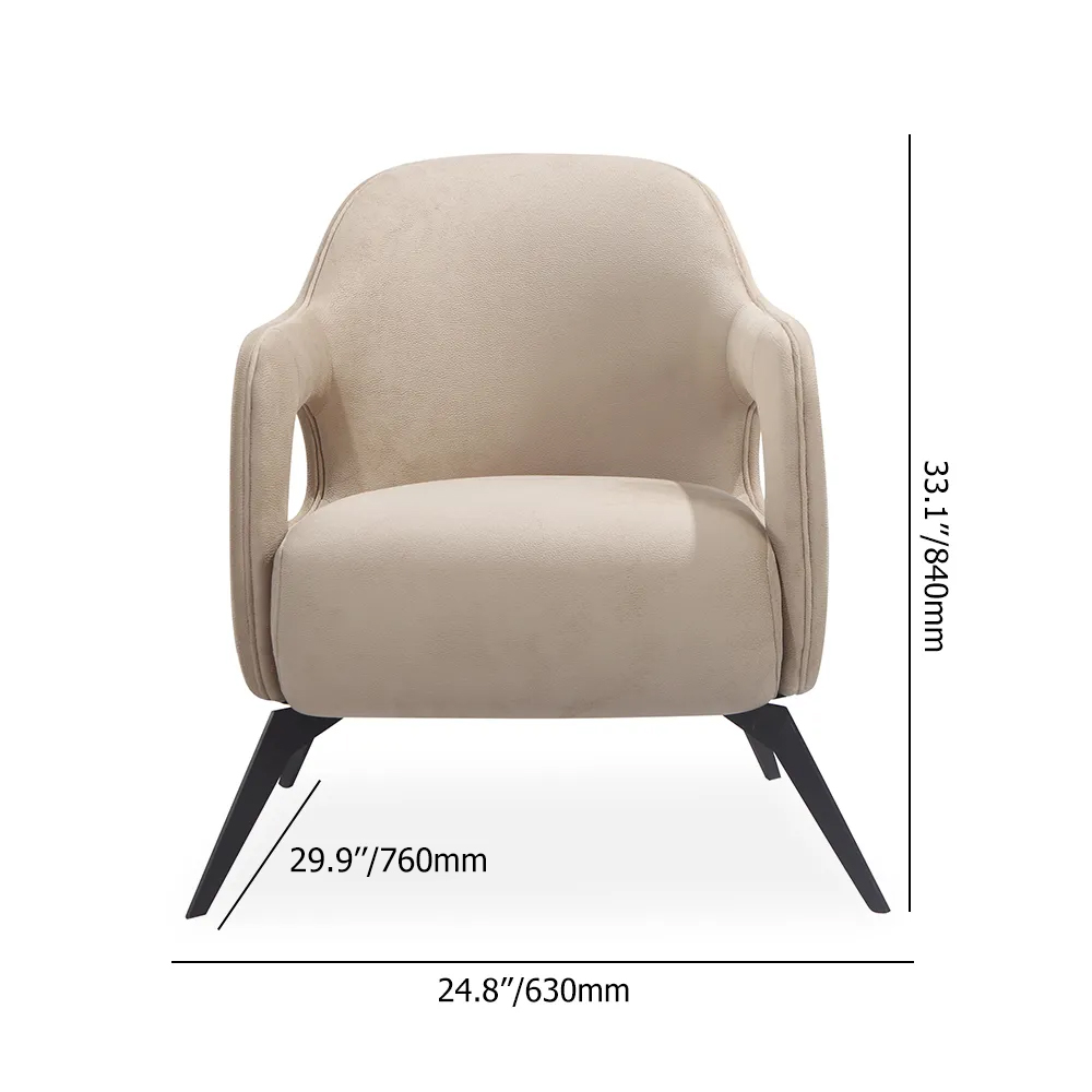 Beige Fabric Accent Chair Opened Arm with Metal Legs-Homary