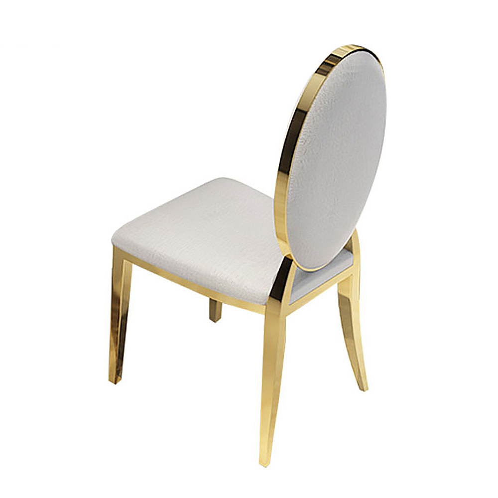 Klassischer luxuriöser gepolsterter Esszimmerstuhl aus weißem PU-Leder, Edelstahl, goldfarben, 2 Stück