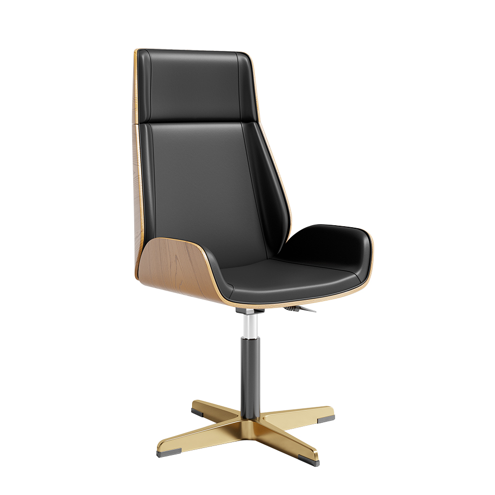 Black Leather Modern Home Office Chair Upholstered High Back Executive Chair