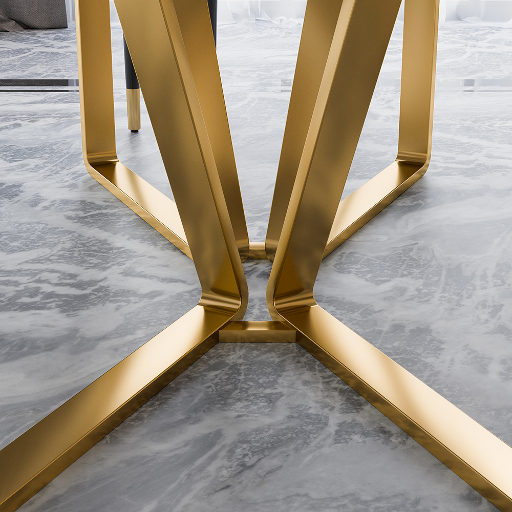 Modern Rectangle 1600mm Faux Marble Dining Table Gold Base Stainless Steel